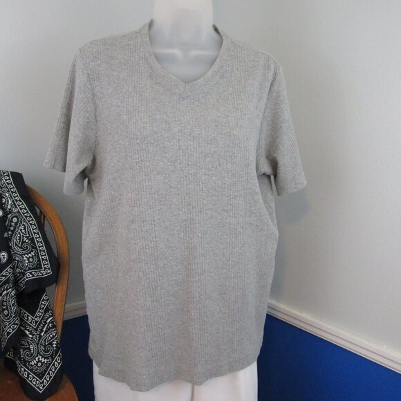 Alfani Stretch V-neck Sweater Rib Knit short Sleeve Shirt - Picture 1 of 8